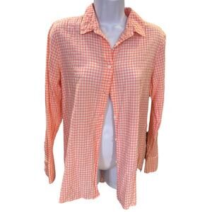 J. CREW Peach and White Gingham Long Sleeve Button Up Coastal Cowgirl Women's 8